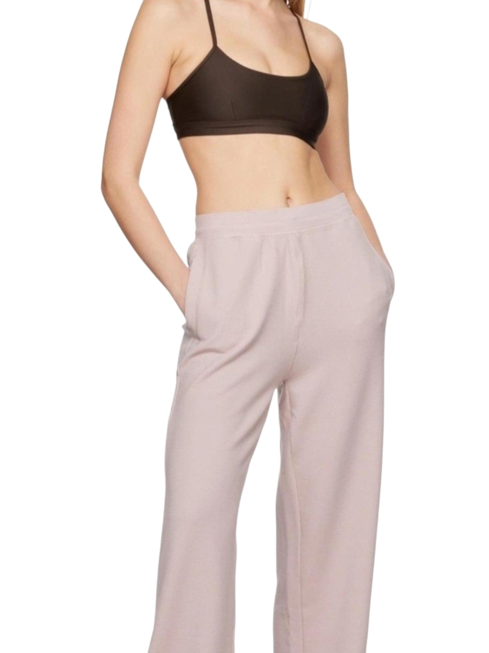 Alo Yoga Micro Waffle High-Waist Pleasant Wide Leg Pant Muted Blush, Size Medium